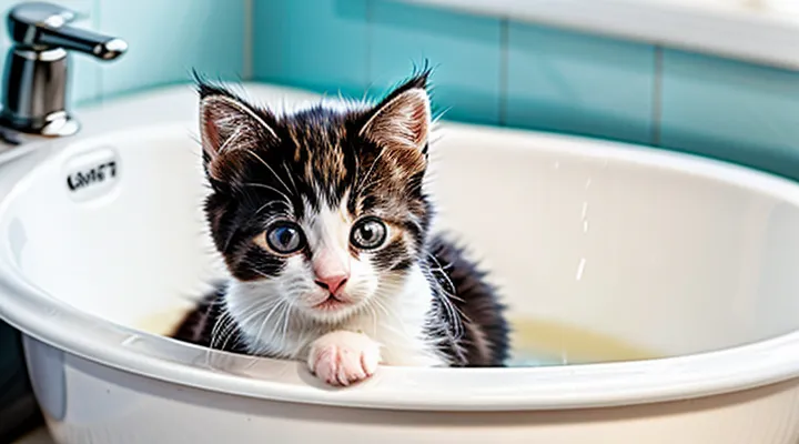 Can a one‑month‑old kitten be washed with flea shampoo?